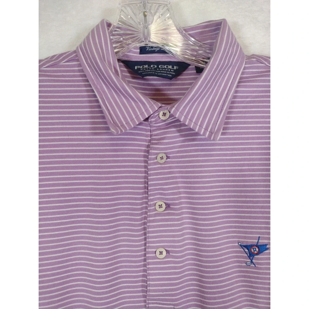 Polo‎ Golf Ralph Lauren Mens Vintage Lisle Purple Striped Polo Shirt Size Medium